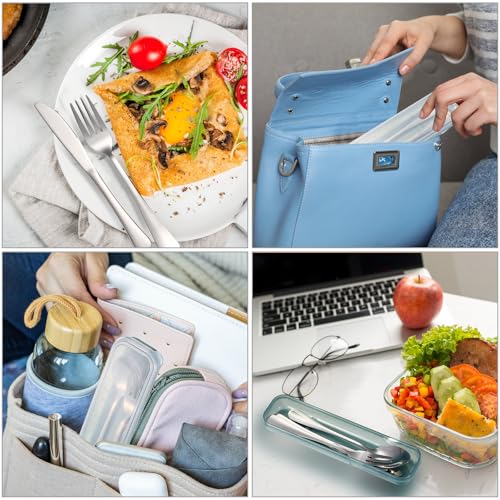 Stainless Steel Travel Silverware Set with Case - Purple