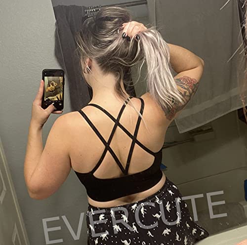 Evercute Women's Cross Back Sport Bras 3-Pack Large Black, White, Gray Padded Low Impact Workout Tops