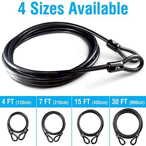 MARQUE Security Steel Cable - 3/8 inch (10 mm) Thick (4', 7', 15', 20' or 30') Vinyl Coated Braided Steel Cable with Double Sealed Looped Ends for U-Lock, Padlock, Disc Lock (15 FT)