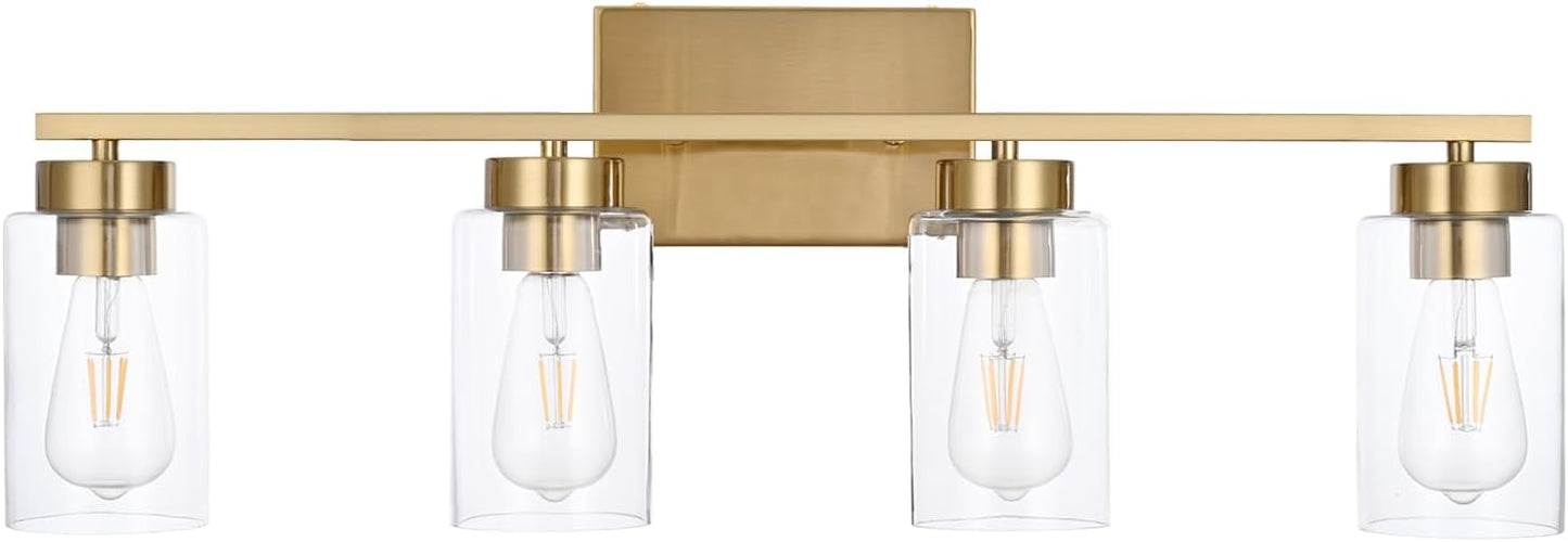 Modern 3-Light Bathroom Vanity Light in Brushed Gold with Clear Glass Shades