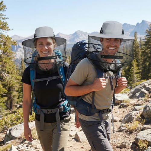 Mosquito Head Net Hat with Hidden Mesh - Grey