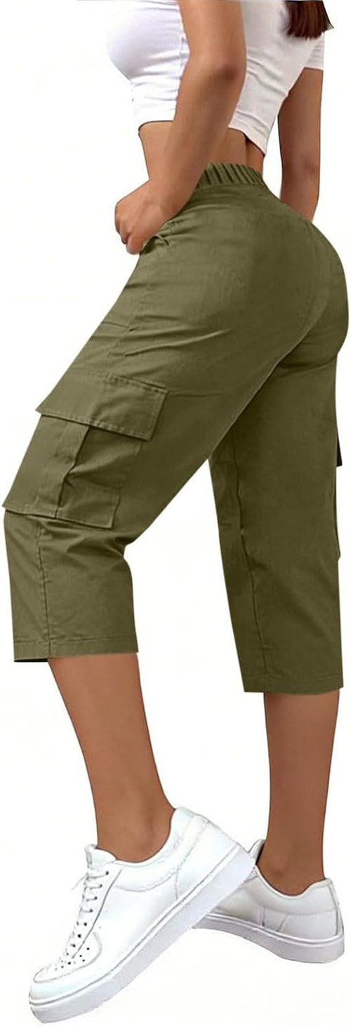 LRMQS Cargo Capris for Women - Plus Size High-Waisted Casual Pants with Pockets | Summer Comfort