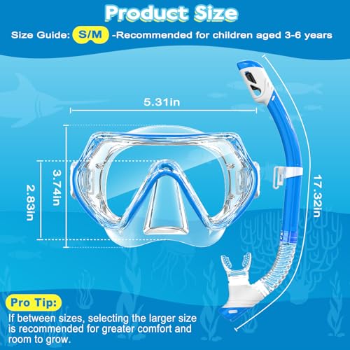 Kids Snorkeling Gear Set - Anti-Fog Clear View Mask & Snorkel - Blue+Pink