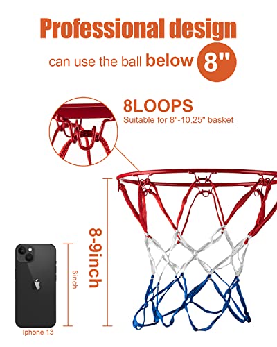 Mini Basketball Net Replacement 8 Loop - Red White and Blue (2 Pack)