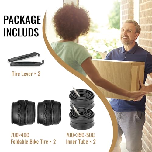 MOHEGIA 700x40C Gravel Bike Tires Set - All-Terrain Folding Bicycle Tires with Inner Tubes & Levers