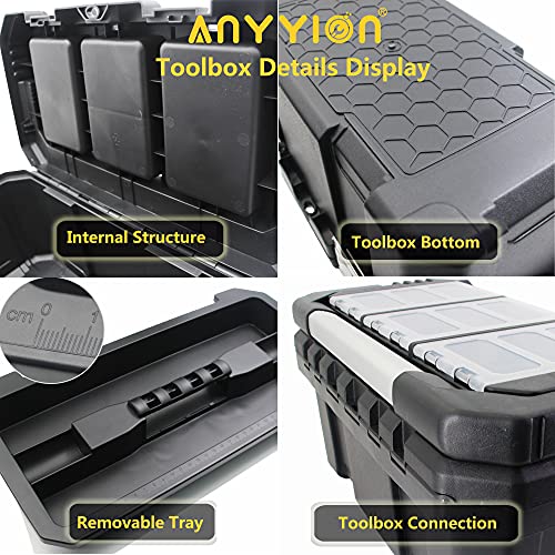 Anyyion 13 inch Small Tool Box with Removable Tray, Truly Strong and Durable For Hobby or Craft Storage Toolbox, (Internal Size:12.9"Lx6.1"Wx5.9"H)