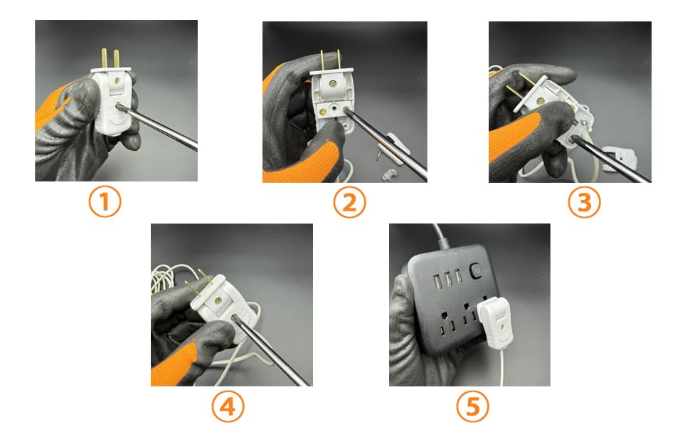 15 Amp Electrical Replacement Plug 2 Prong for Lamp, 2P 2W Straight Blade or Angle Plug, Light Duty, Non-Polarized, 125V Male Power Plug for Small Appliances, Power Strips and Lamps, 5-Pack