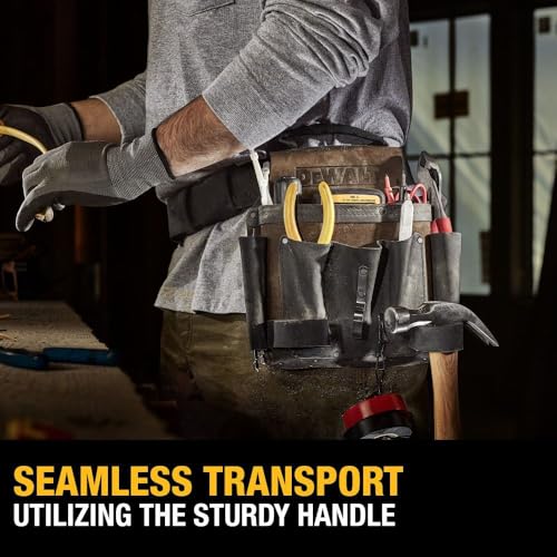 DEWALT Leather Tool Pouch for Electricians, 8 Pockets, Hammer Loops and Tape Chain (DWST550114)