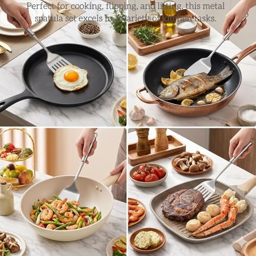 Stainless Steel Spatula Set - Heavy Duty Solid & Slotted Turner