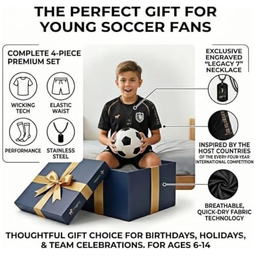 Kids Soccer Jersey Uniform Set 4pcs for Boys 7-8 Years, Black - Youth Football Gear