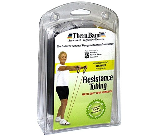 THERABAND Resistance Tubes, Professional Latex Elastic Tubing with Soft Handles, Full Body Exercise, Physical Therapy, Lower Pilates, At-Home Workouts, & Rehab, 48 Inch, Yellow, Thin, Beginner Level 2