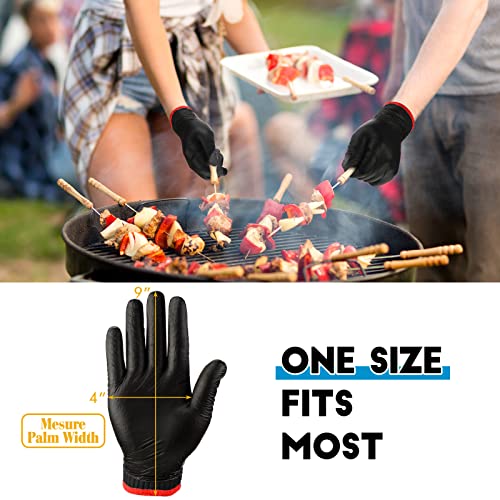 Janmercy 200 Pcs Disposable BBQ Nitrile Gloves with 4 Pairs Cotton Liners Grilling Cooking Cleaning Gloves for Smoker Meat(X-Large,Black)
