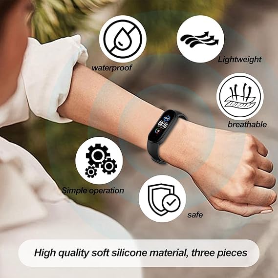 Soft TPU Bands for Amazfit Band 7 - 3 Pack Adjustable Straps - Black