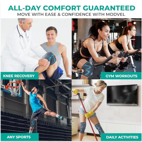 Modvel Blue Medium Compression Knee Brace Support for Men & Women - 2 Pack