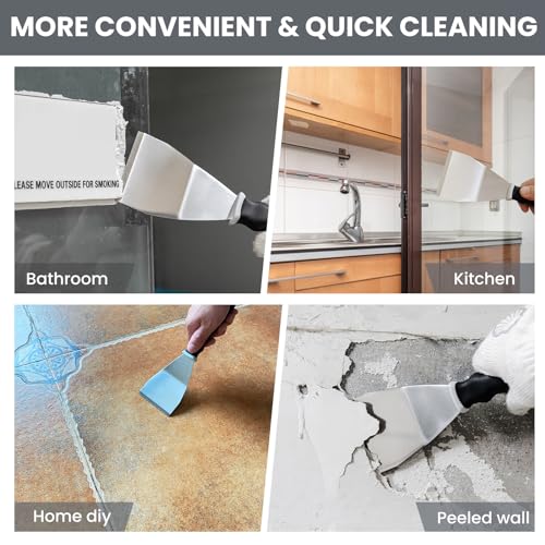 Mister Rui Bent Heavy Duty Scraper, 3" Bent Scraper with Pole Socket Hammer End, Stainless Steel Bent Blade with Anti Slip Rubber Handle, Heavy Duty Paint Remover Scraper Tool