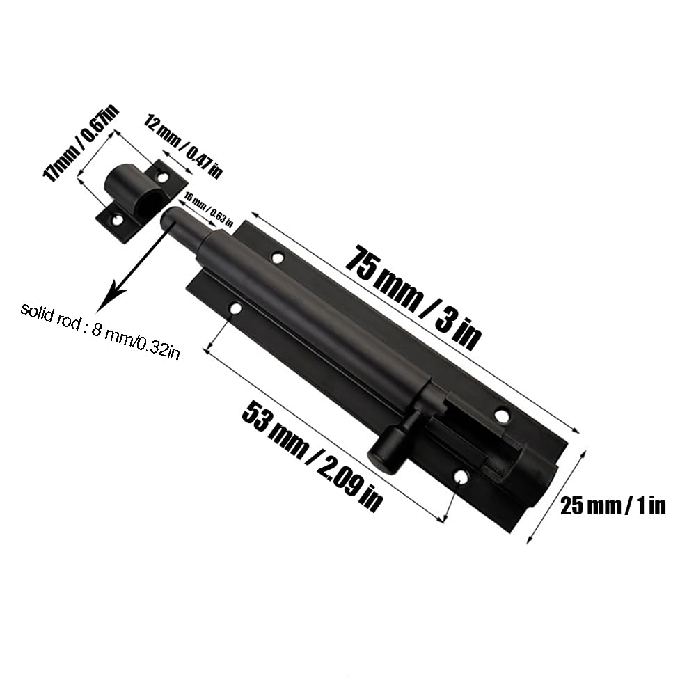 4 Pack 3 Inch Barrel Bolt Lock, Heavy Duty Slide Latch Lock, Security Sliding Latch Lock, Door Latch Lock Slide Bolt, Black