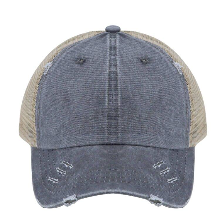 Distressed Ponytail Baseball Cap for Women - Grey 7-7 3/8