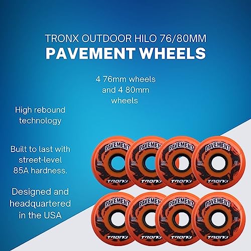 Outdoor Inline Roller Skate Wheels 4-76mm & 4-80mm 85A Hard Urethane - 8 Pack