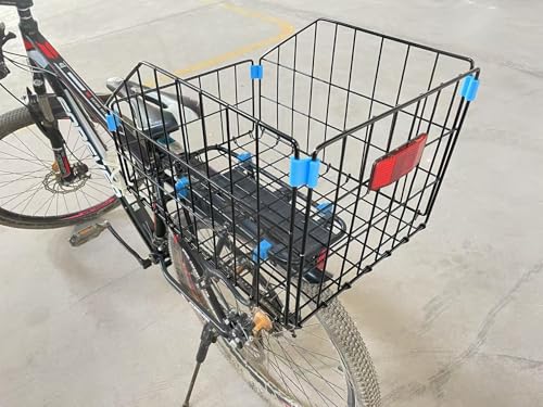 Wocaixy Large Folding Bicycle Rear Basket with Leather Liner & Waterproof Cover - Universal Fit, Heavy-Duty Metal, Supports 25kg, Includes Cargo Net & Reflective Rain Cover (Basket + Inner Bag)