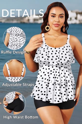 Yonique Plus Size White Tankini Swimsuit 24 Plus Two-Piece Ruffle Bathing Suit