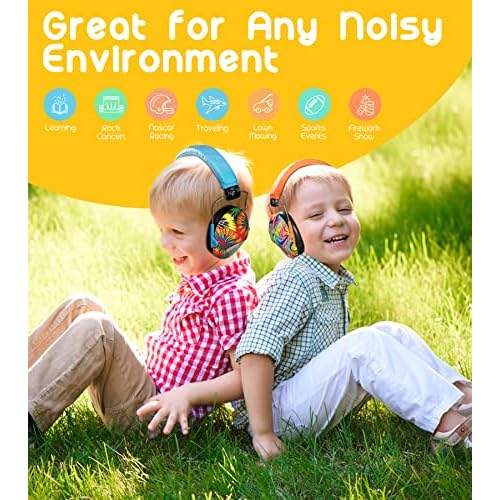 PROHEAR 032 2 Pack Kids Ear Protection, NRR 25dB, Adjustable Headband Safety Earmuffs for Sports Events, Concerts, Airports - Orange & Blue