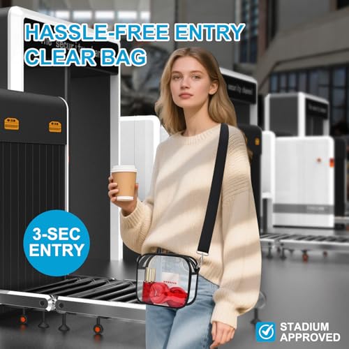 Clear Stadium Event Bag with Adjustable Strap - Black Small