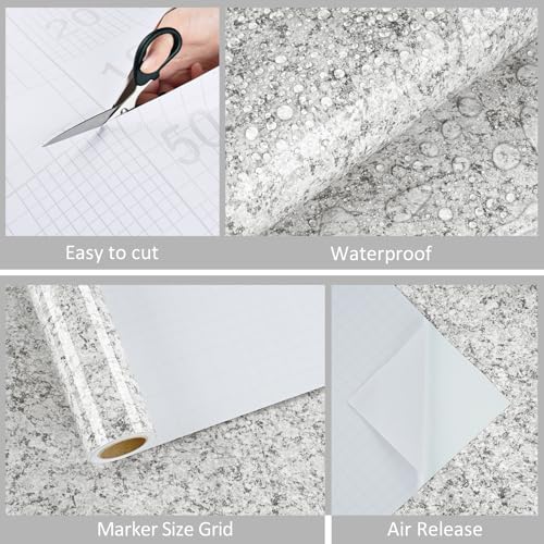 WESTICK Grey Marble Contact Paper for Counter Top Peel and Stick Waterproof Granite Contact Paper 15.8"x80" Self Adhesive Terrazzo Wallpaper Vinyl Wrap for Cabinets Tables Kitchen Bathroom