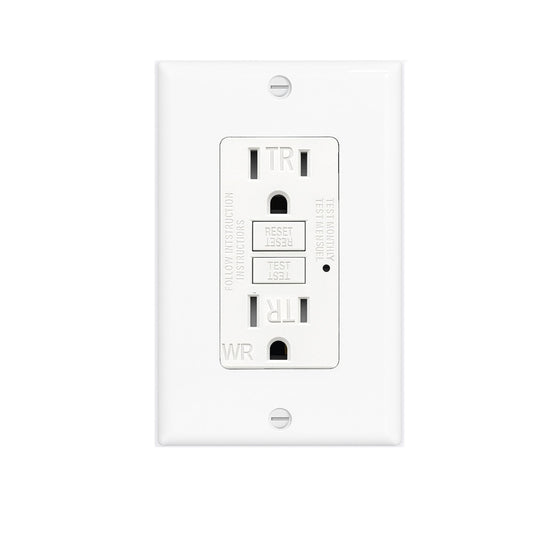 (15 AMP - 1 Pack) GFCI Outlet WR White – Tamper Resistant, Weather Resistant GFI Receptacle with Self-Test, LED Indicator,UL Listed, Easy Install – Ground Fault Outlet for Outdoor Use & Bathroom