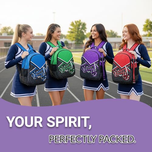 HJKLONE Glitter Purple Cheer Backpack with Ribbon Keychain - Women’s Sports Bag