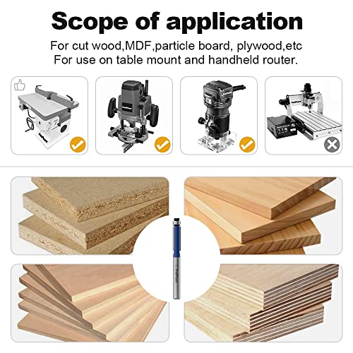 FivePears Flush Trim Router Bits 1/4 Inch Shank, 1/4 Inch Cutting Diameter, 3/4 Inch Cutting Height, Bottom Bearing Flush Straight Cut Trim Router Bit for Woodworking.