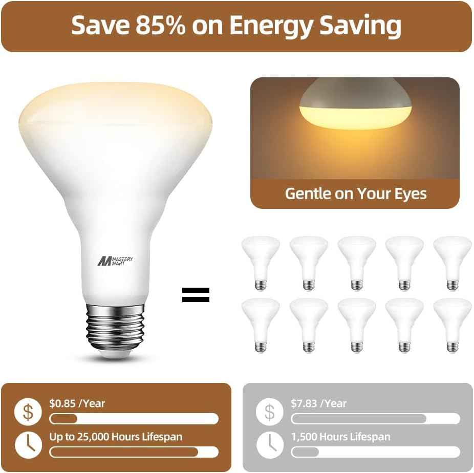 BR30 LED Bulbs 36-Pack - 65W Equivalent, 5000K Daylight, Dimmable, Flicker-Free, Energy Efficient E26 Base