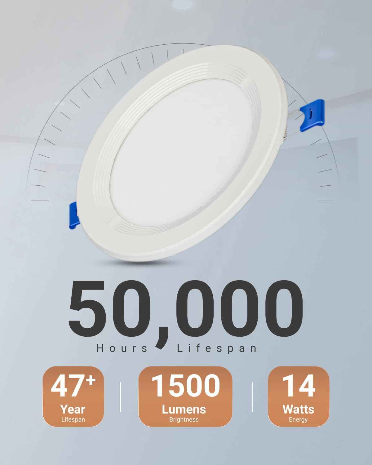 6-Pack Sunco 6-Inch Dimmable LED Recessed Ceiling Lights with Night Light, 1500 LM, Selectable CCT