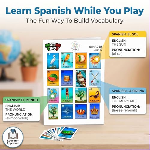 Cuitáxi Mexican Bingo Game for 20 Players 8.1 x 5.3 in – Didactic Pesos & Markers, Made in Mexico