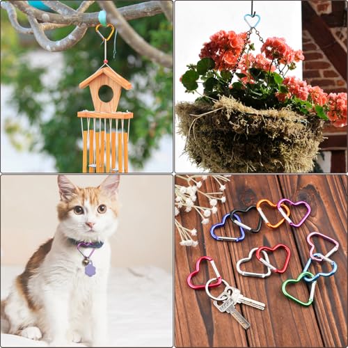 10-Pack Heart Shaped Carabiners - Durable Aluminium Clips for Keys & Hiking