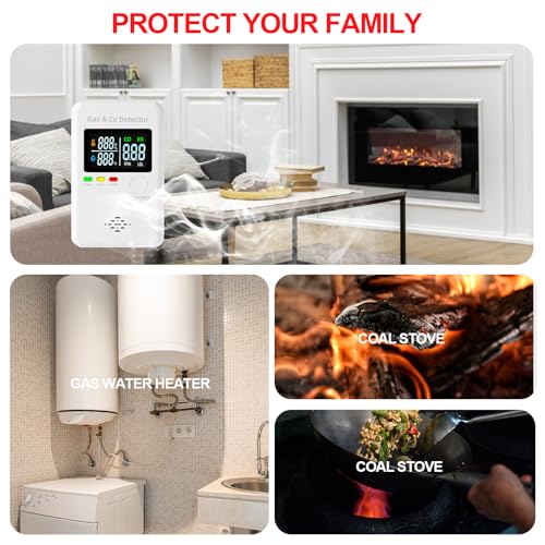 Combination Natural Gas & Carbon Monoxide Detectors,4-in-1 Real-time Display & Monitor,Low-Concentration Detect,Plug in Propane Detector & CO Alarm, for Home,Camping,RV,Apartment