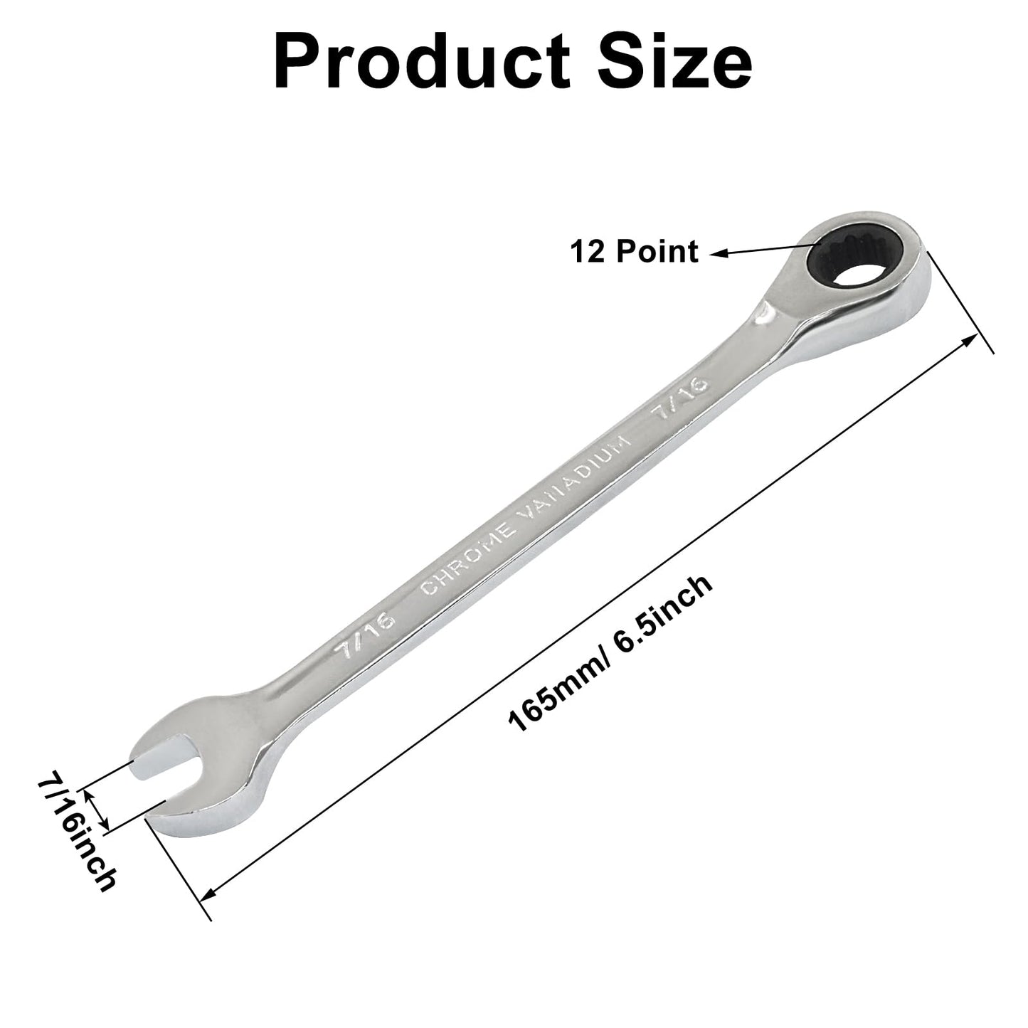Kyuionty 2 Pcs 7/16 Inch Ratchet Wrench Imperial Ratcheting Combination Wrench Set, 12 Point, 72 Teeth for Projects SAE Tight Spaces