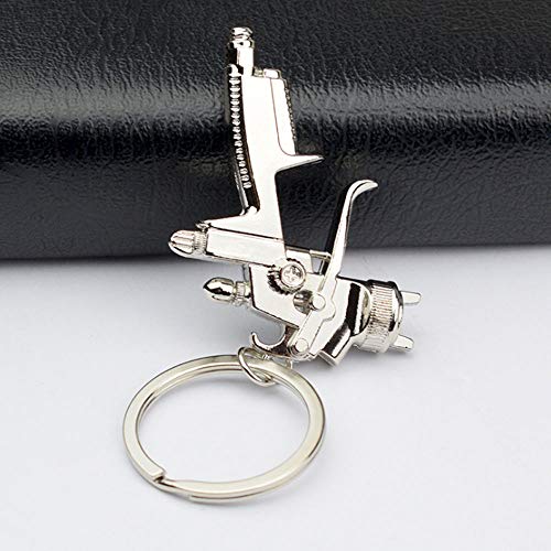 2 Pack Silver Metal Spray Gun Keychains for Shooting Games & Accessories