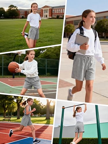 Girls Sweat Shorts with Pockets - Gray, 13-14 Years