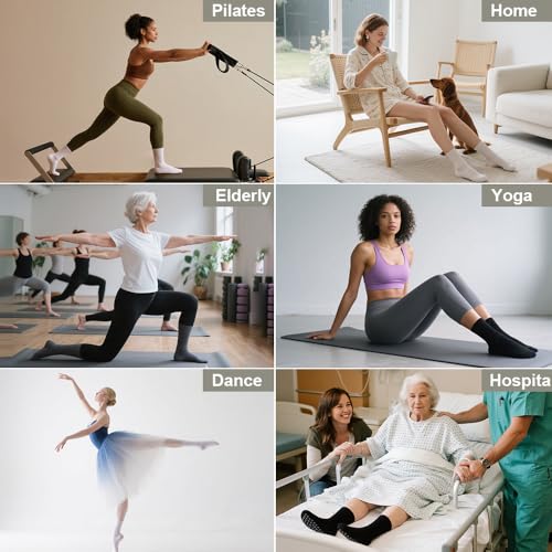 Mid-Calf Pilates Grip Socks for Women - Non-Slip Yoga Socks - 3 Pairs Black
