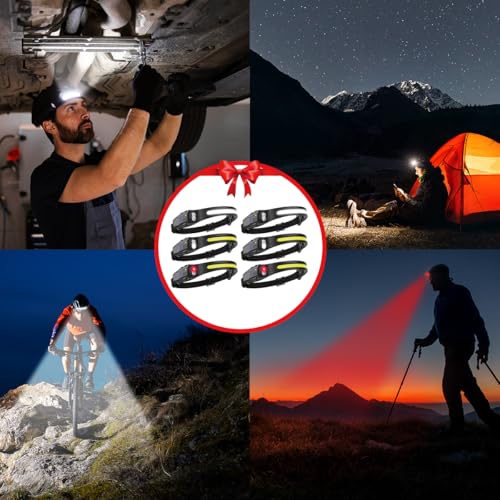 KYEKIO 6-Pack Rechargeable LED Headlamps with 7 Modes, Red Light & Motion Sensor
