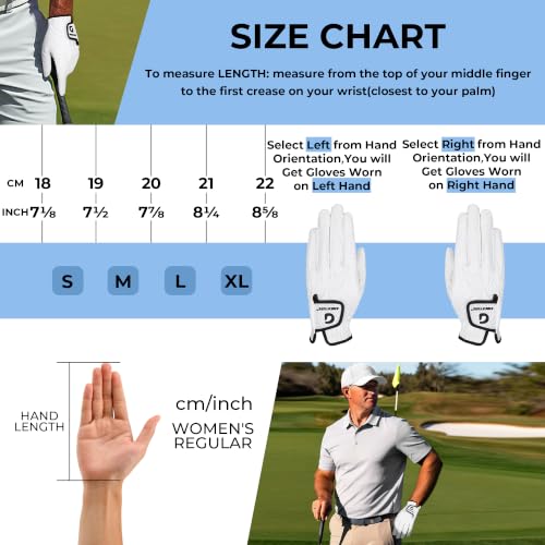 AIGEVTURE Men's Left White Calfskin Leather Golf Gloves - Breathable & Premium Fit
