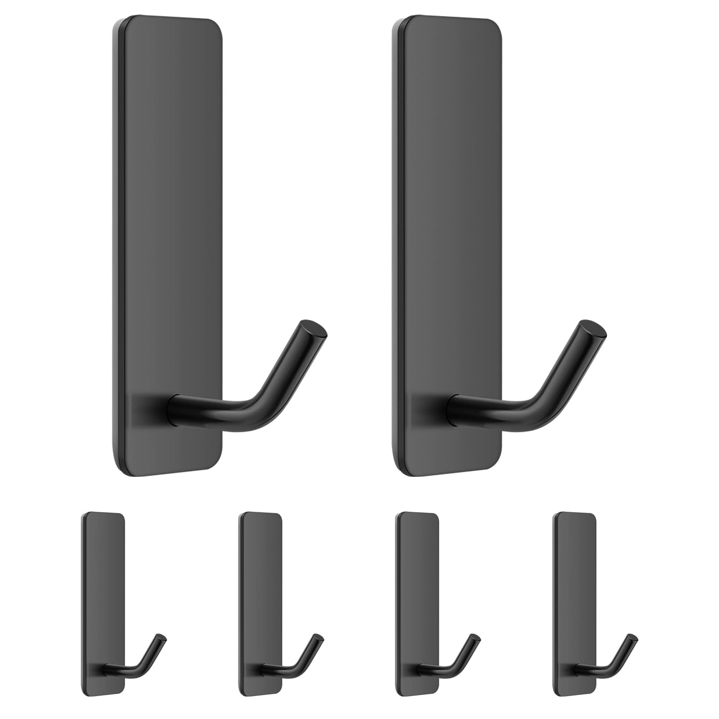 Quavzotu Small Self Adhesive Hooks for Walls No Damage, 6-Pack Stainless Steel Stick on Hooks for Hanging Towel Key Hat Bag Jewelry, Sticky Hangers for Kitchen Bathroom Door (Black(6pcs))