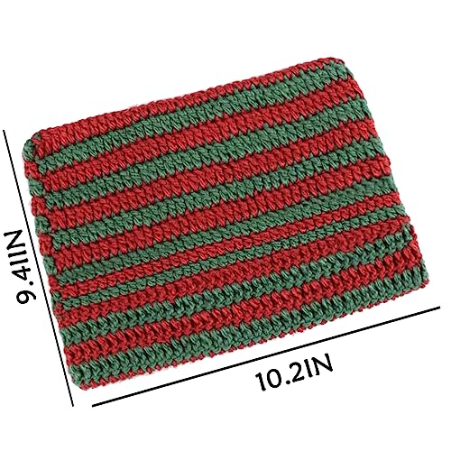 Crochet Cat Ear Beanie - Red & Green Striped Knit Grunge Hat