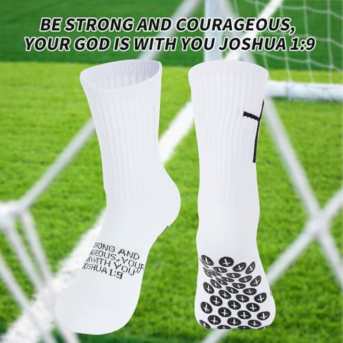 Anti-Slip Soccer Socks - Bible Verse Christian Sports Grip - White