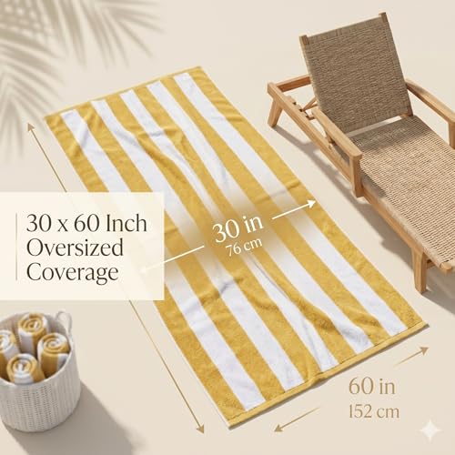 9Threads Premium Yellow & White Beach Towel Pack - Soft, Fast-Drying Cotton, 30x60 Inches