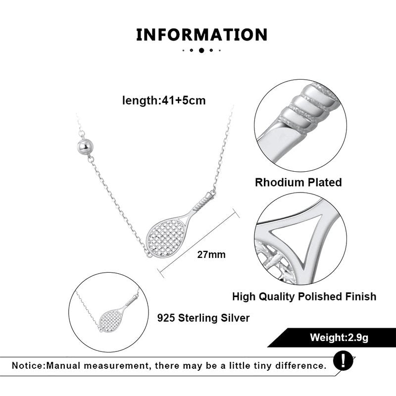 PickleBelle Lovematch Tennis Racket and Ball Necklace - Rhodium Plated Over 925 Sterling Silver | Gift for Her, Present For Birthday, Valentine's day, Wedding Anniversary and Christmas Gifts for Tennis Lovers