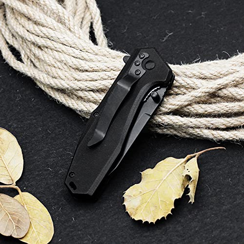EDC Pocket Folding Knife - 3.54" Stainless Steel Black Blade, G10 Scales Liner Lock, Men Women Camping Knives with Clip EMH03