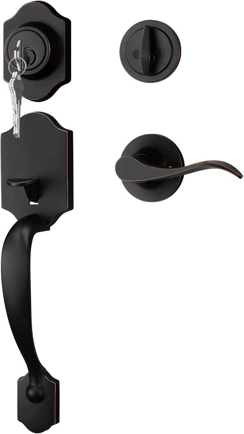 Gold Front Door Handle & Deadbolt Set - Reversible Lever Lock Hardware