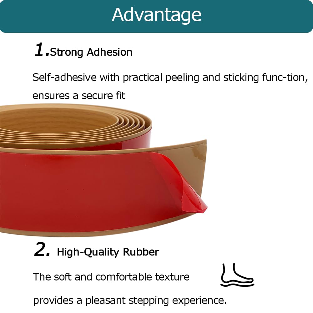 Tintvent Floor Transition Strip, Self-Adhesive Vinyl Flooring Cover Strips, Floor Flat Divider Strip for Joining Floor Gaps, Carpet Threshold Transition; 2" Wide-Brown Wood Grain (3.3Ft)