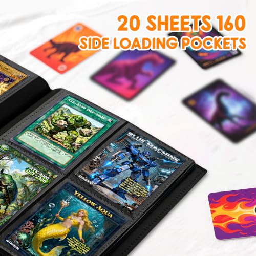Trading Card Binder Album - 160 Pocket Folder for Sports & Gaming Cards - Black